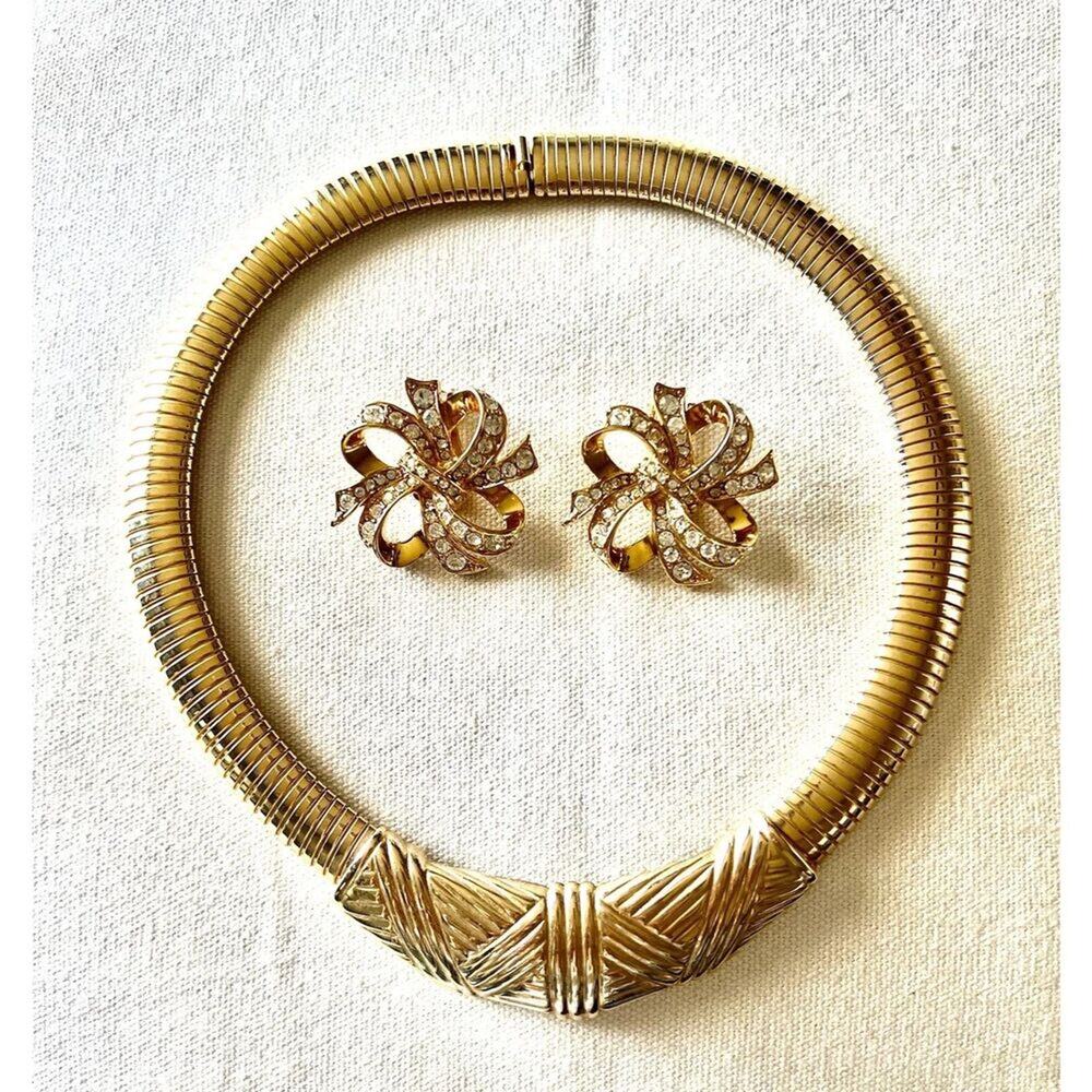 KJL For Avon Rhinestones Bow Earrings & Gallery Originals